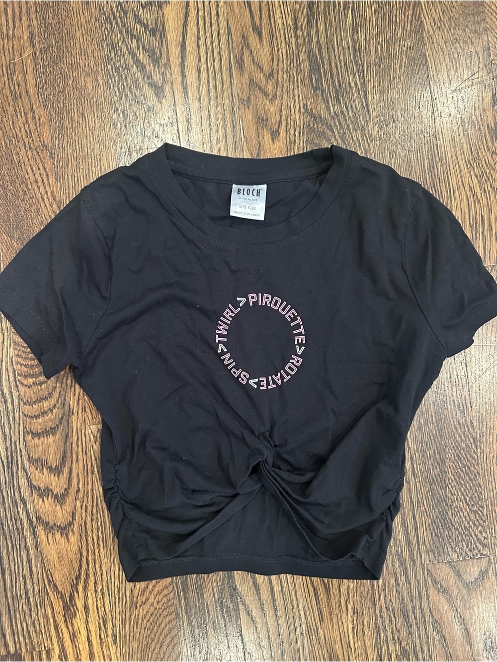 Bloch Black Short-Sleeve Knot-Front Tee with Pink Logo